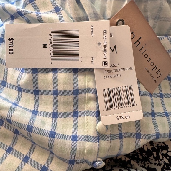 Philosophy Blue and White Checkered button up front Blouse NWT - Picture 5 of 11
